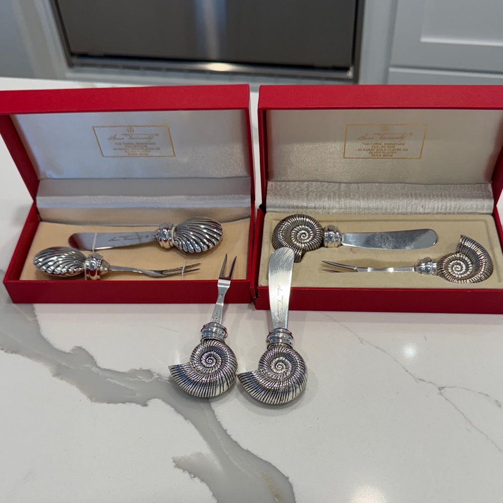 Vintage Hans Turnwald Sea Shell
Cheese Spreader Cocktail Fork Sets (3)